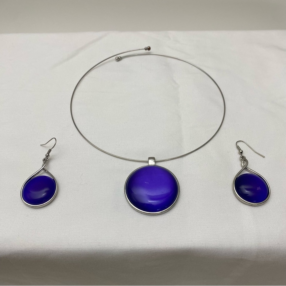 Silver and Blue Necklace and Earrings Set